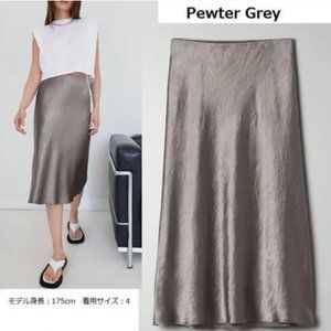 Babaton Satin Slip Skirt, Pewter Grey, Size 2